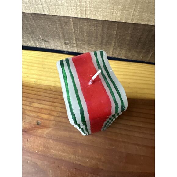 Ribbon Candle Christmas Holiday Red Green White 6.25” Tall Vintage - Picture 5 of 6